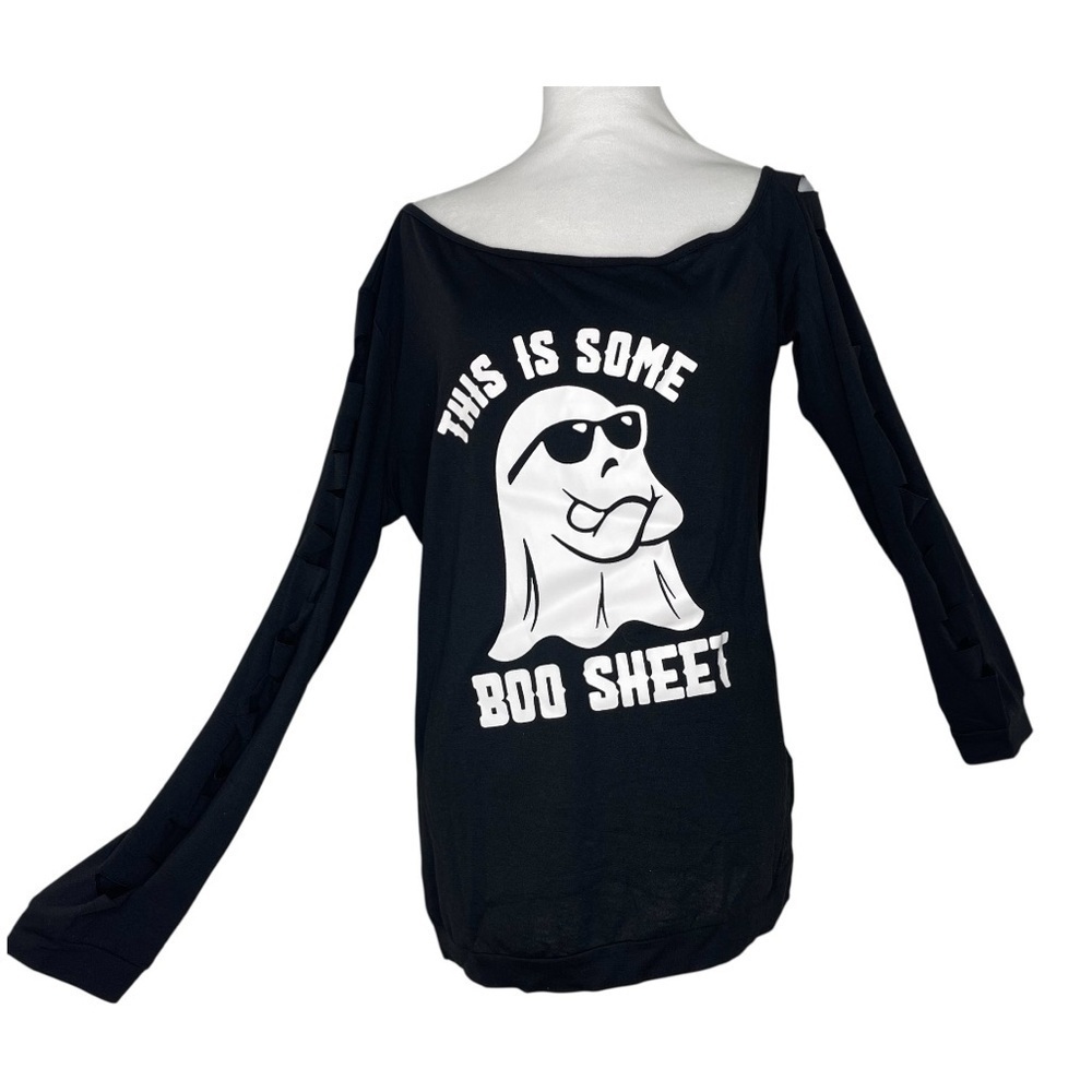 Graphic Shirt Distressed Long Sleeves This is Some Boo Sheet Size XLg Halloween